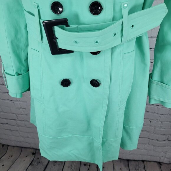 New York & Company Green Belted Double Breasted Trench Pea Coat Jacket Large L - Picture 14 of 16